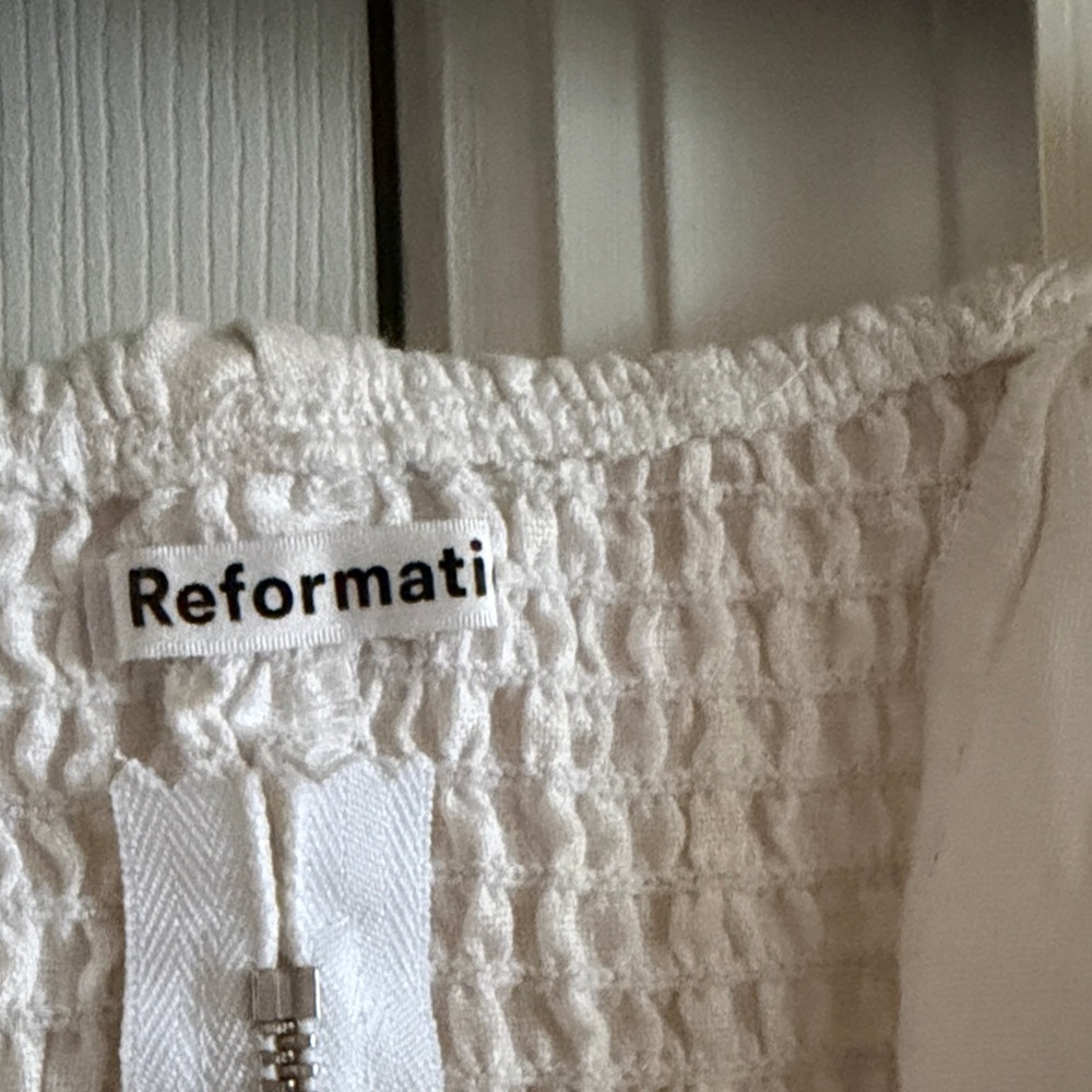 Reformation Linen Cream Ruffle Crop Blouse - Picture 2 of 12